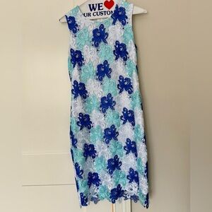Calvin Klein Dress. Blue, white, and aqua flowers. Size 6